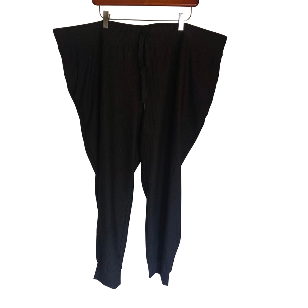 Vively Womens 3X Black Ribbed Knit Joggers Drawstring Waist Lounge Pants